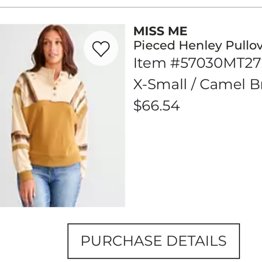 Miss Me Cream And Brown Pieces Henley Pullover Top women’s XS - Picture 8 of 8